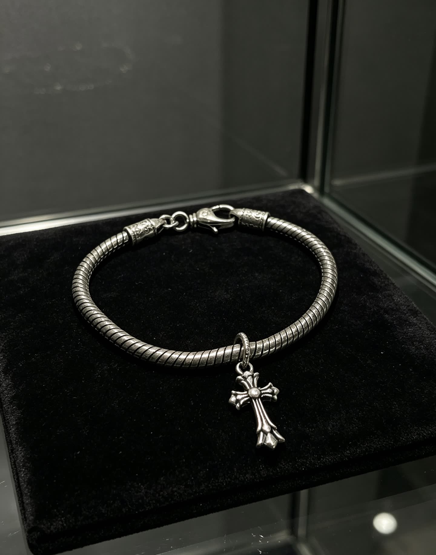 Chrome Hearts Silver Cross Charm Bracelet
